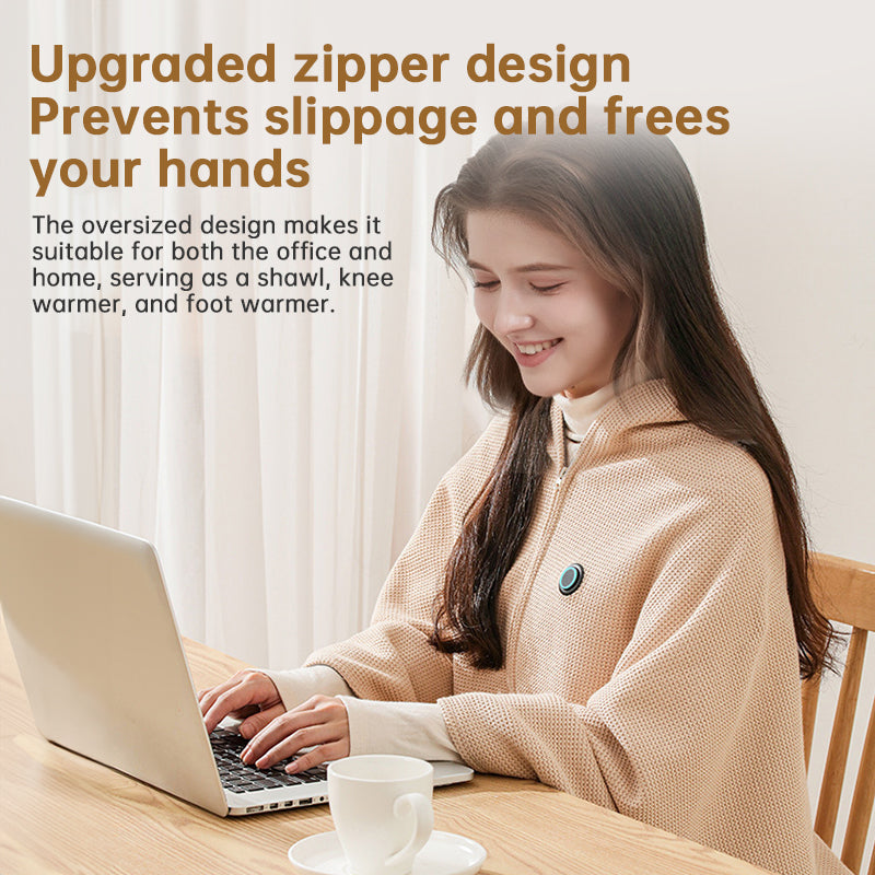 Portable USB electric blanket with 3 heat settings, machine washable design. Ideal for home, office, or travel use.